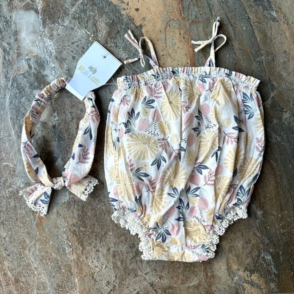 Dylan & Abby Floral Bubble Romper with Matching Headband NWT Size 6-9 months